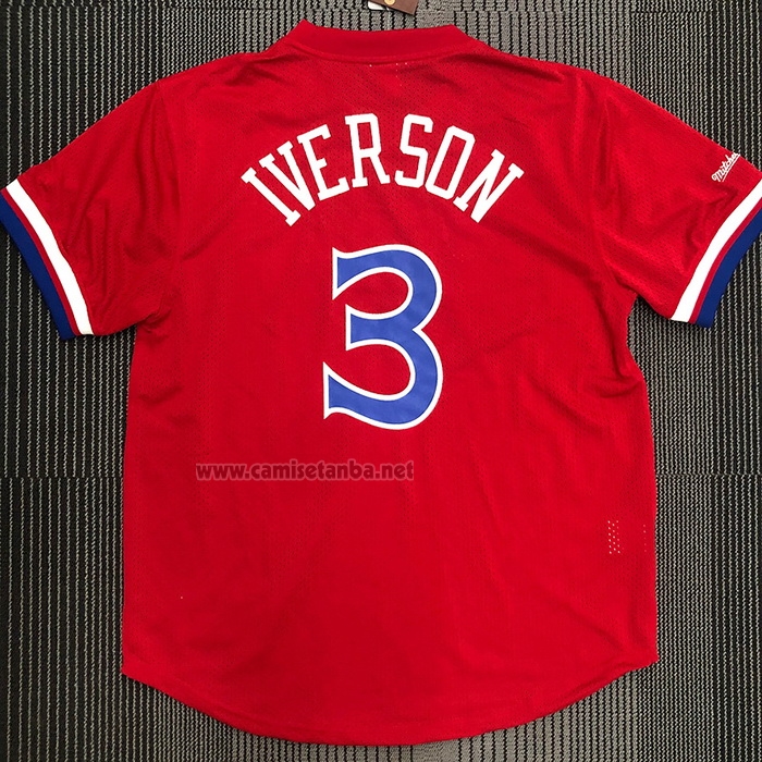 Camiseta Manga Corta Philadelphia 76ers Allen Iverson #3 Rojo